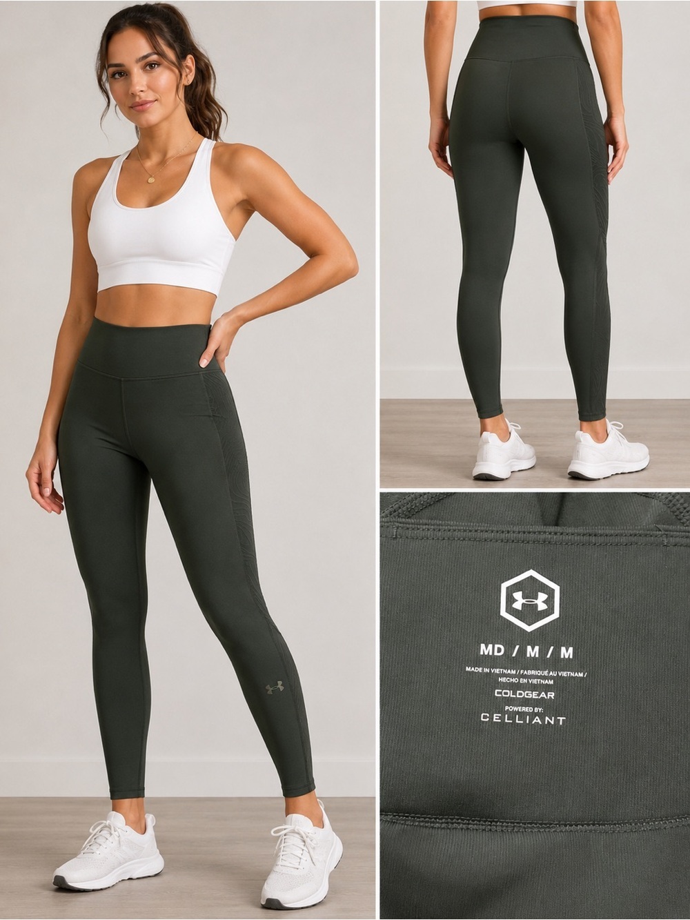 Under Armour Leggings Size M Olive Green ColdGear High-Rise Compression